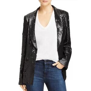 AQUA Women's  Sequin Button Blazer Jacket Small Black Long Sleeve NEW